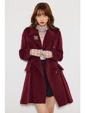 Rienda Gyaru Japan Flared A-line Wool-Blend Coat Deep Burgundy